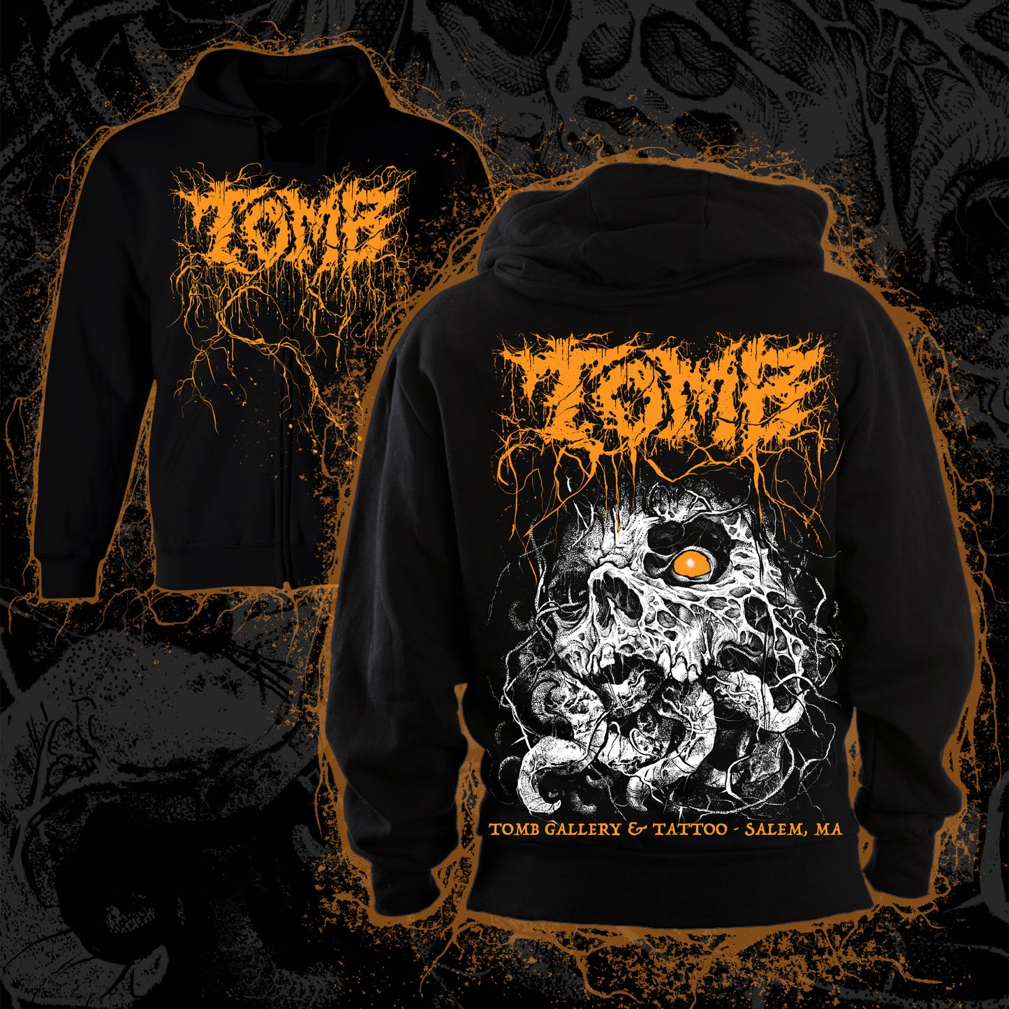 OCTOBER ORANGE LOGO SKULL PULLOVER HOODIE