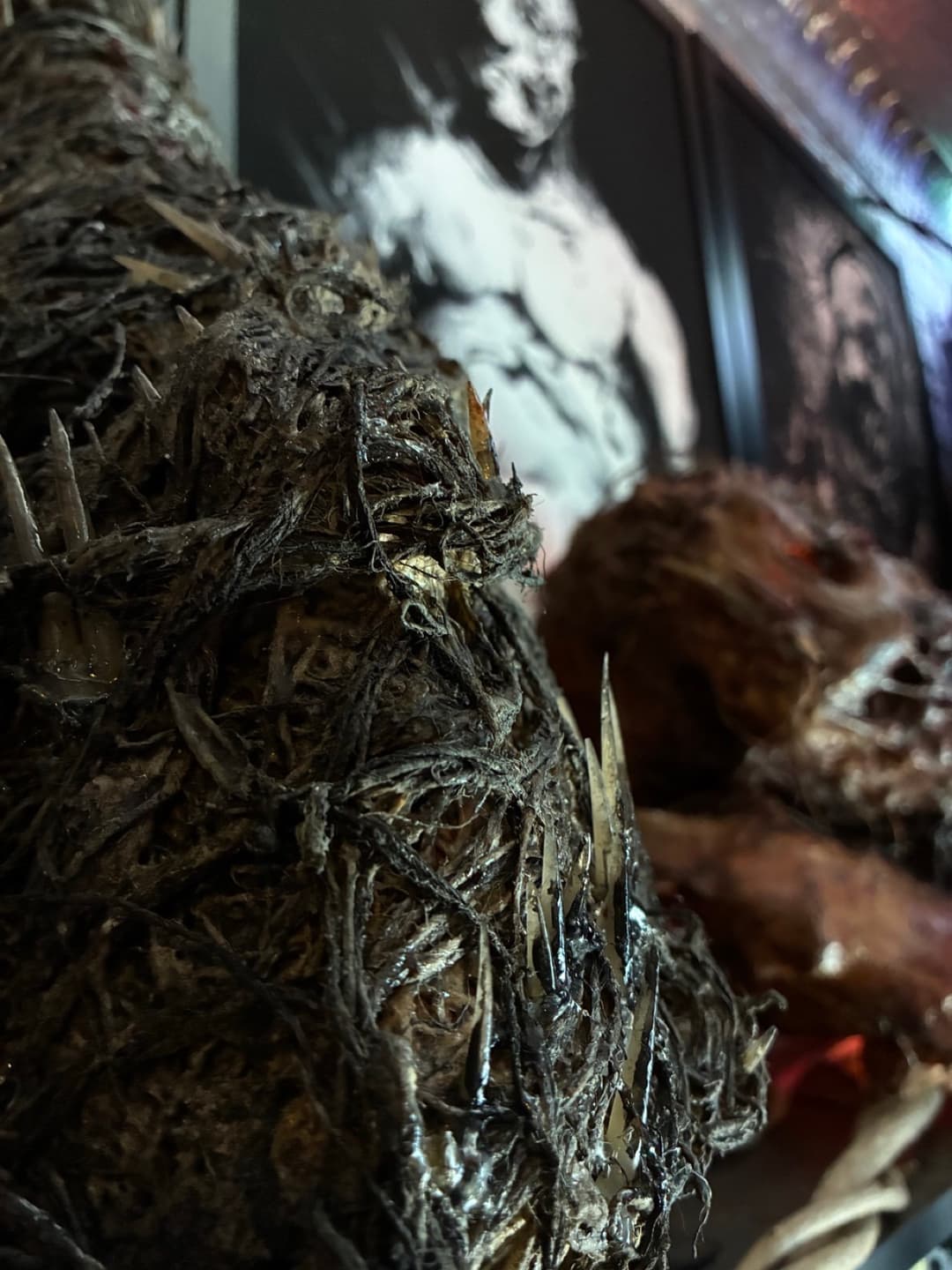 A mask and special effects piece made at Tomb Gallery