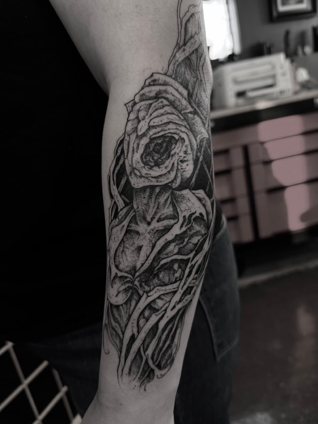 Tattoo work by Miles at Tomb Gallery